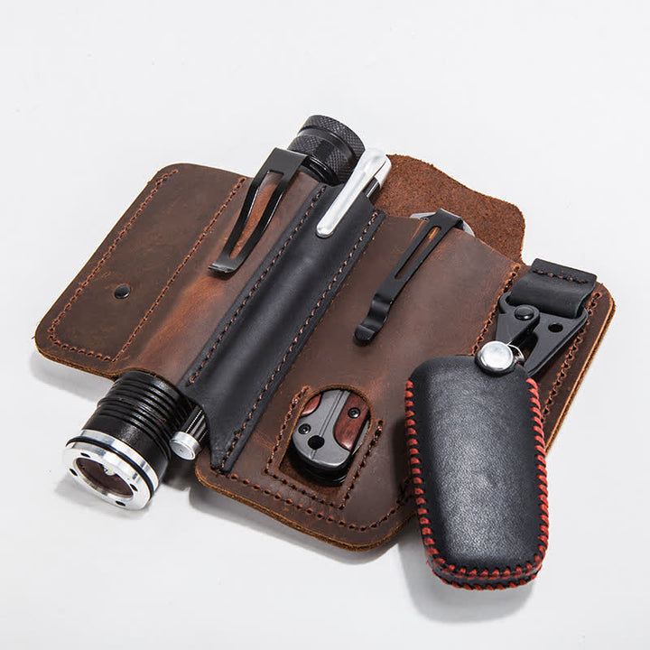 Funda de cuero para cinturón para acampar con funda para cuchillo plegable portátil