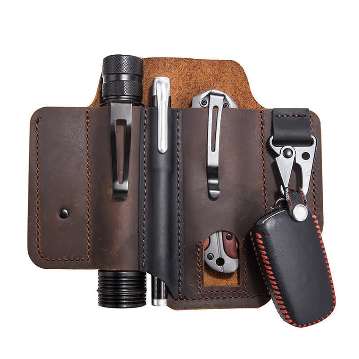 Funda de cuero para cinturón para acampar con funda para cuchillo plegable portátil