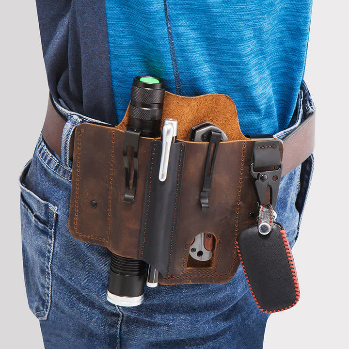 Funda de cuero para cinturón para acampar con funda para cuchillo plegable portátil