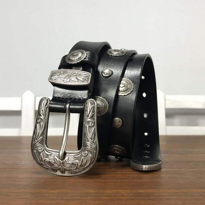Cinturón de cuero con tachuelas y remaches redondos decorativos con personalidad