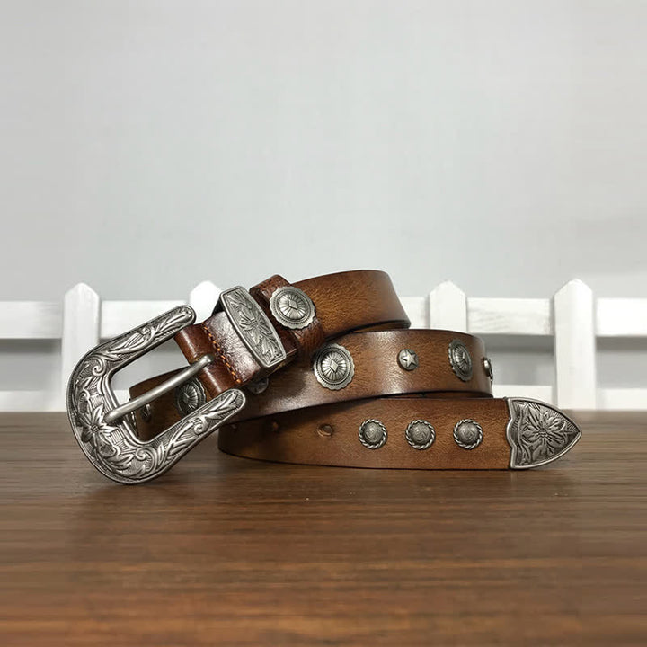 Cinturón de cuero con tachuelas y remaches redondos decorativos con personalidad