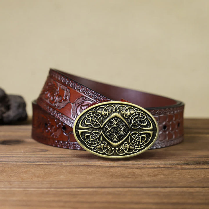 Cinturón de cuero con hebilla de nudo celta vikingo para hombre hecho a mano