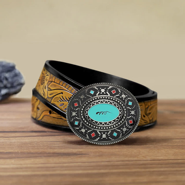 Cinturón de cuero esmaltado de colores estilo western para hombre hecho a mano