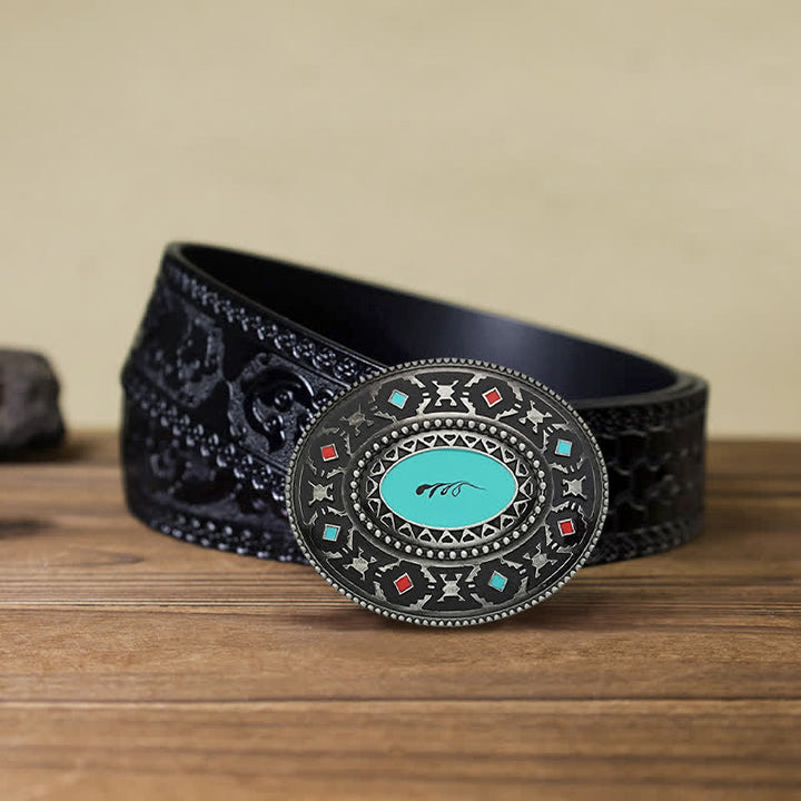 Cinturón de cuero esmaltado de colores estilo western para hombre hecho a mano