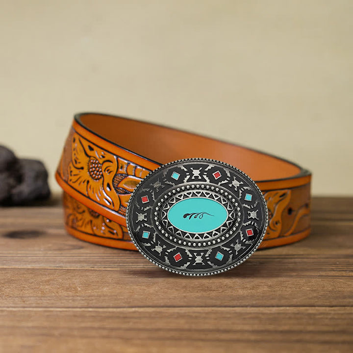 Cinturón de cuero esmaltado de colores estilo western para hombre hecho a mano