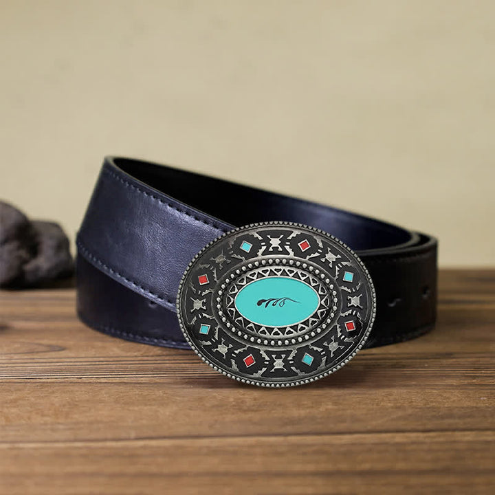 Cinturón de cuero esmaltado de colores estilo western para hombre hecho a mano