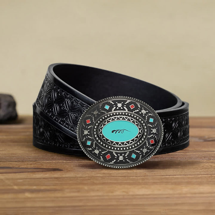 Cinturón de cuero esmaltado de colores estilo western para hombre hecho a mano