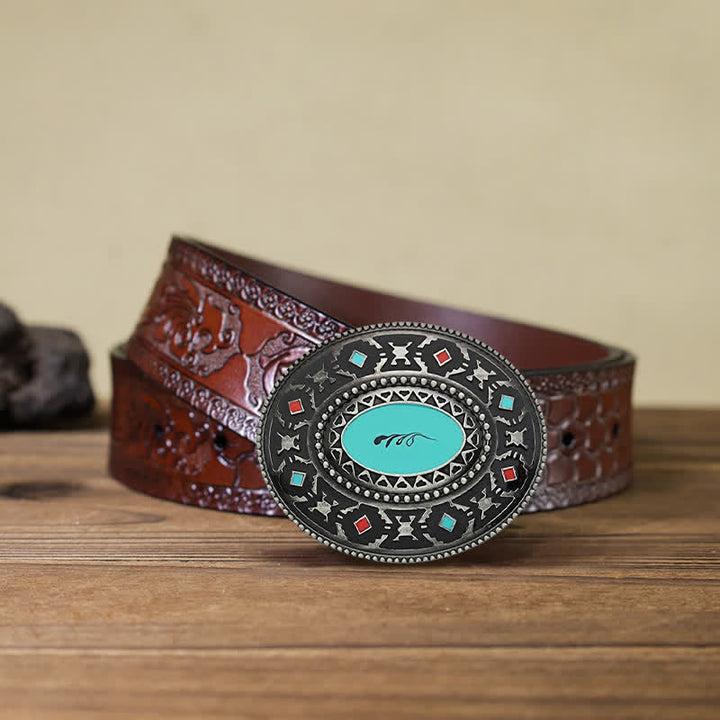 Cinturón de cuero esmaltado de colores estilo western para hombre hecho a mano