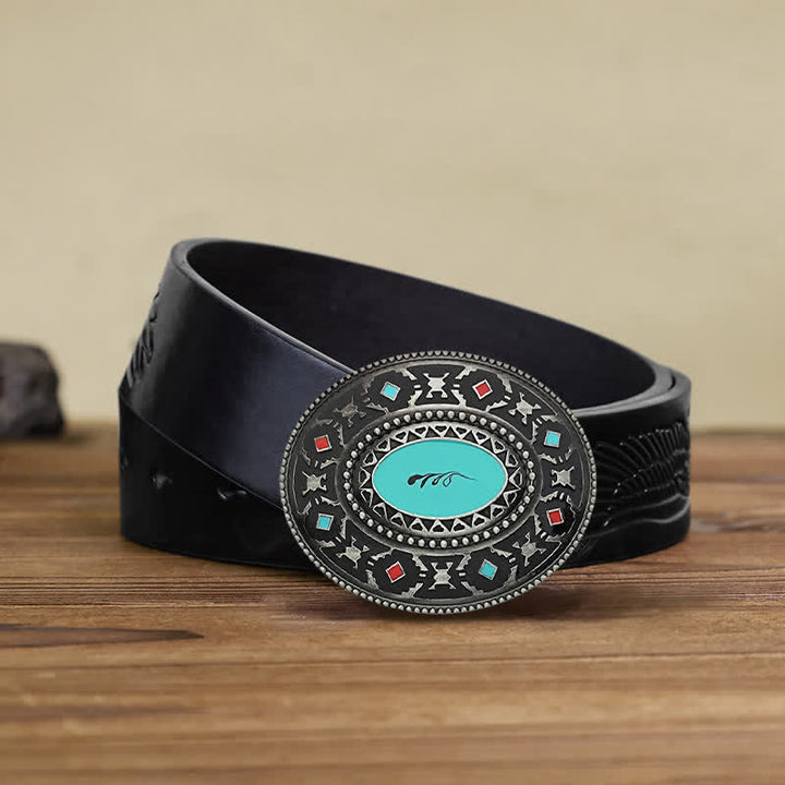 Cinturón de cuero esmaltado de colores estilo western para hombre hecho a mano