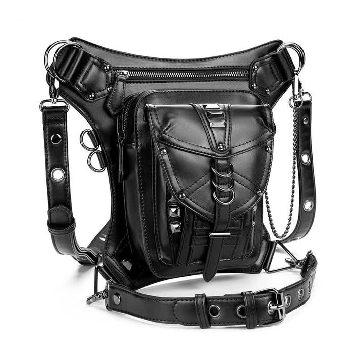 Riñonera estilo steampunk con remaches estilo punk para motocicleta, color negro