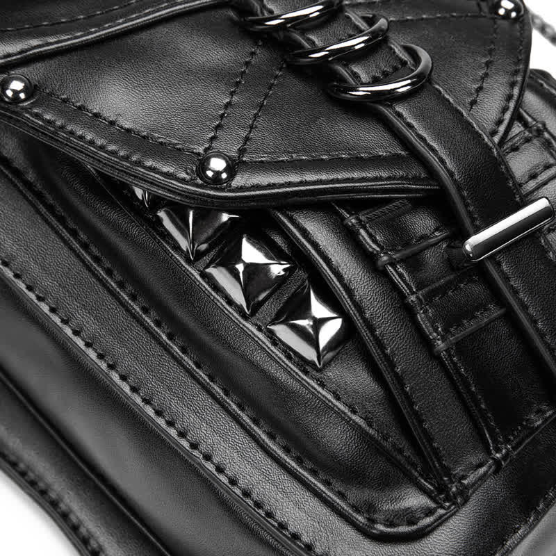 Riñonera estilo steampunk con remaches estilo punk para motocicleta, color negro