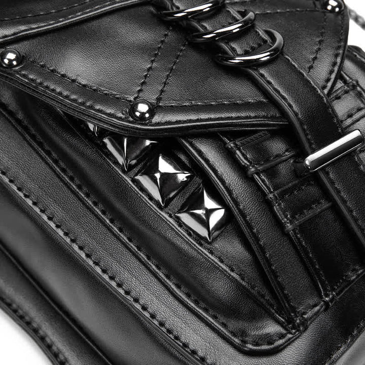 Riñonera estilo steampunk con remaches estilo punk para motocicleta, color negro