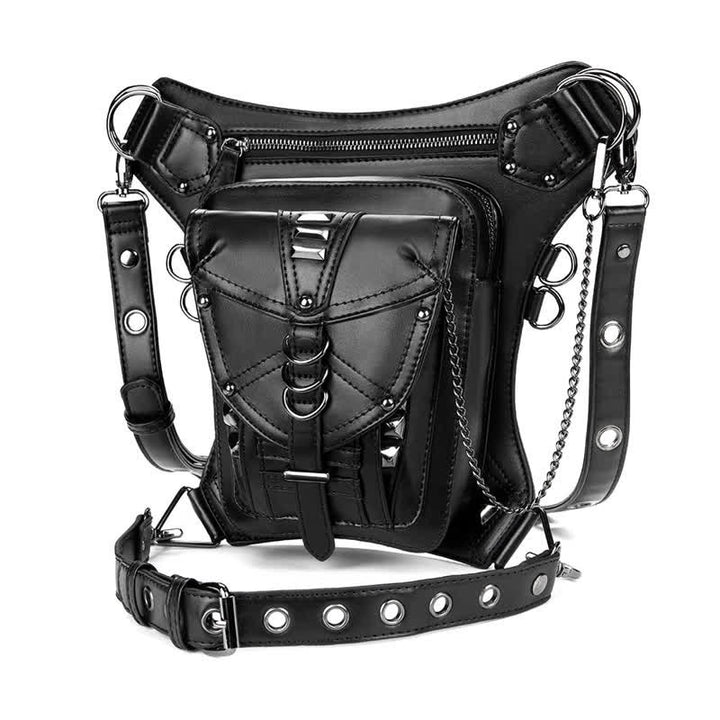 Riñonera estilo steampunk con remaches estilo punk para motocicleta, color negro