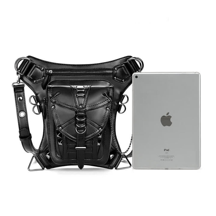 Riñonera estilo steampunk con remaches estilo punk para motocicleta, color negro