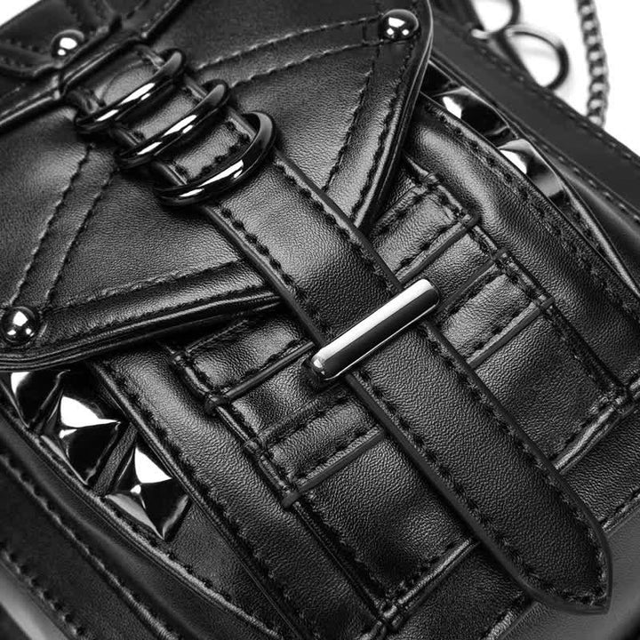Riñonera estilo steampunk con remaches estilo punk para motocicleta, color negro
