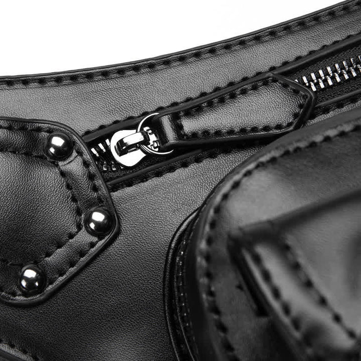 Riñonera estilo steampunk con remaches estilo punk para motocicleta, color negro