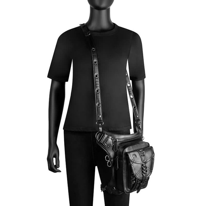 Riñonera estilo steampunk con remaches estilo punk para motocicleta, color negro
