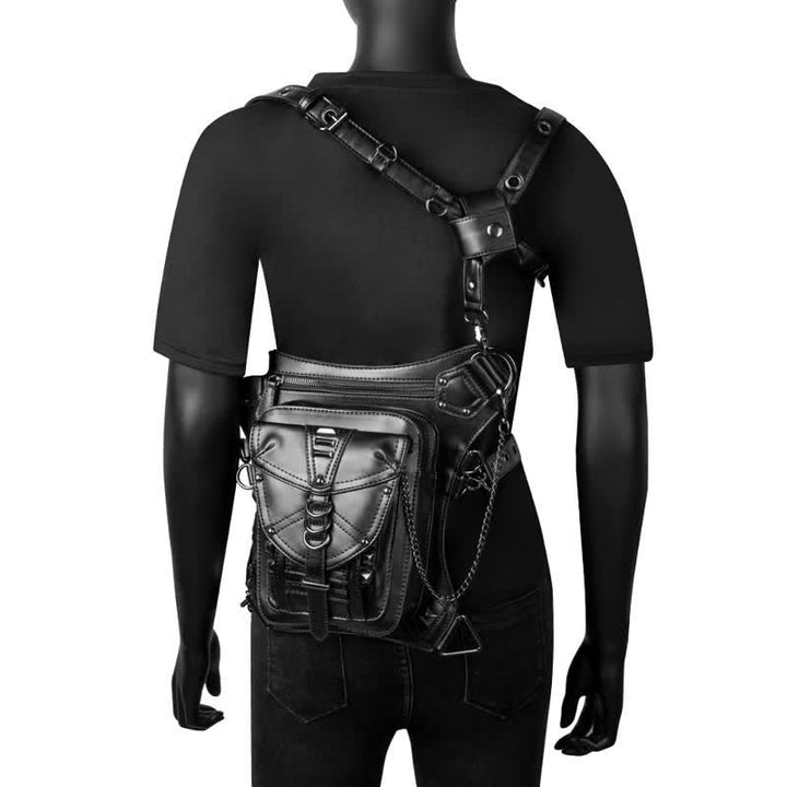 Riñonera estilo steampunk con remaches estilo punk para motocicleta, color negro