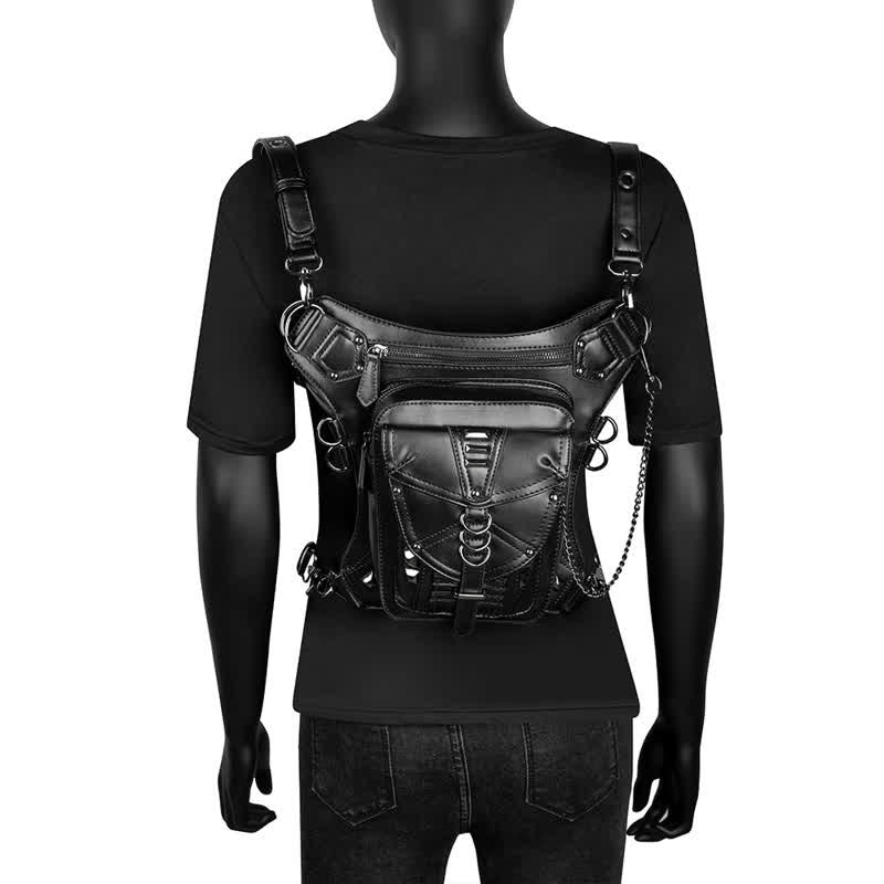 Riñonera estilo steampunk con remaches estilo punk para motocicleta, color negro