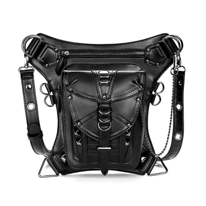 Riñonera estilo steampunk con remaches estilo punk para motocicleta, color negro