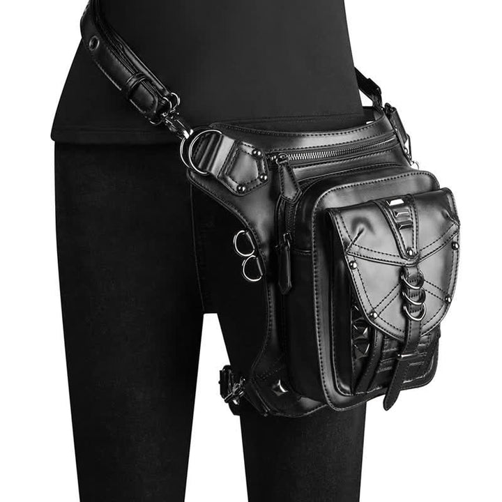 Riñonera estilo steampunk con remaches estilo punk para motocicleta, color negro