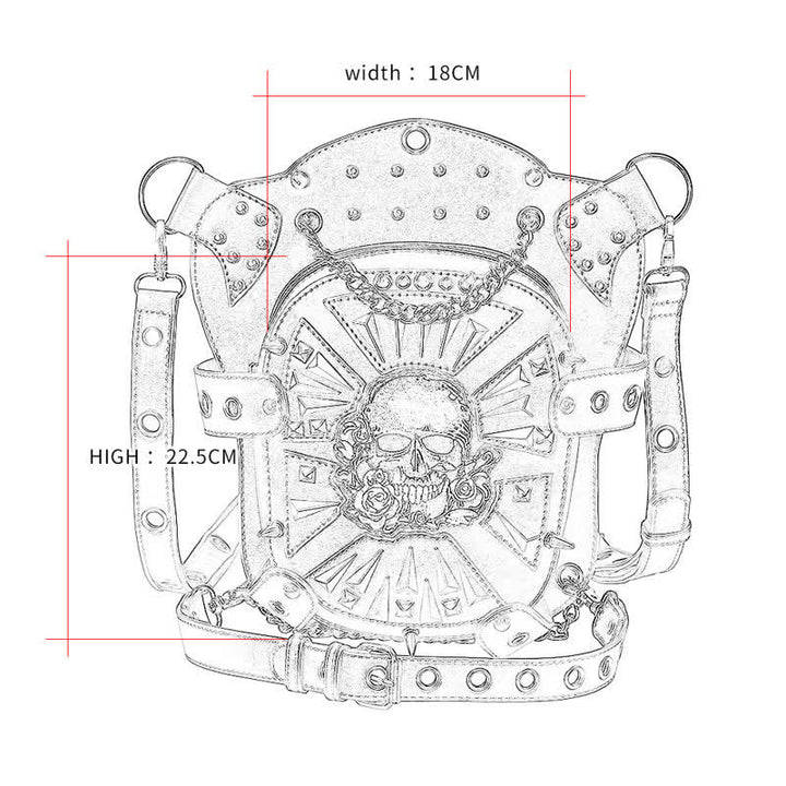 Bolso de hombro, cintura y pierna convertible con diseño de calavera