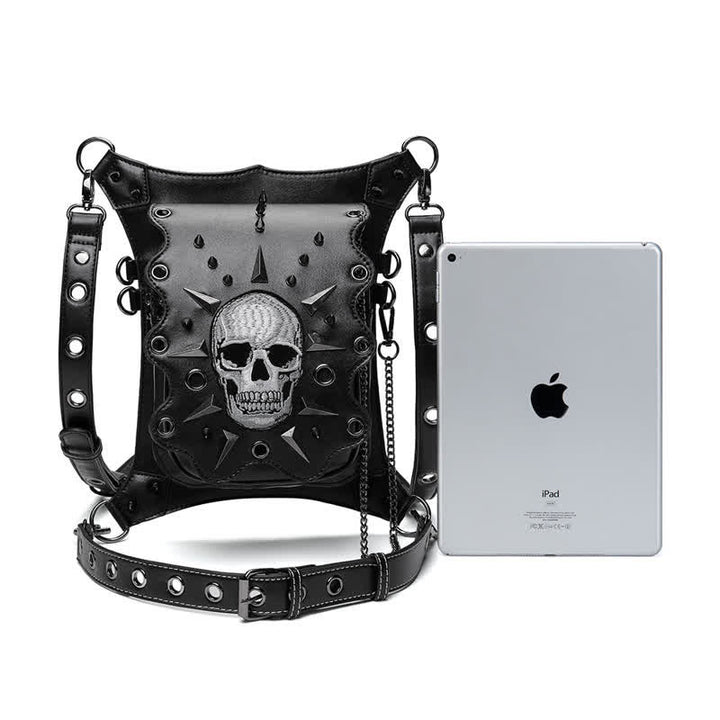 Bolso de hombro, cintura y pierna estilo gótico con diseño de calavera estilo steampunk