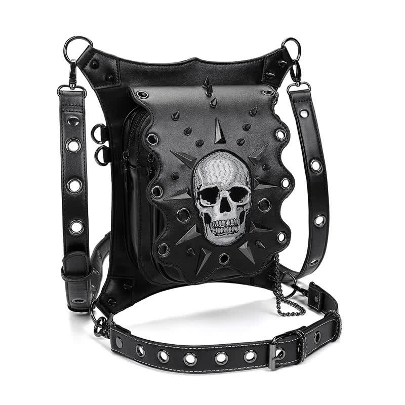 Bolso de hombro, cintura y pierna estilo gótico con diseño de calavera estilo steampunk
