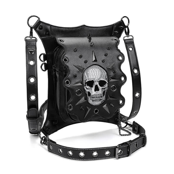 Bolso de hombro, cintura y pierna estilo gótico con diseño de calavera estilo steampunk