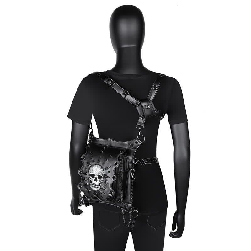 Bolso de hombro, cintura y pierna estilo gótico con diseño de calavera estilo steampunk