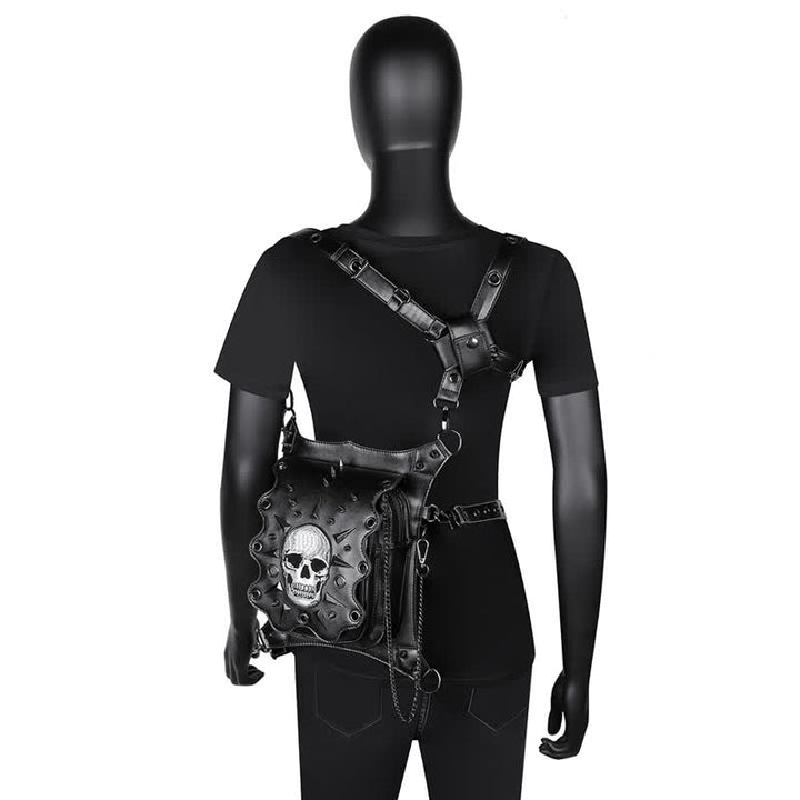 Bolso de hombro, cintura y pierna estilo gótico con diseño de calavera estilo steampunk