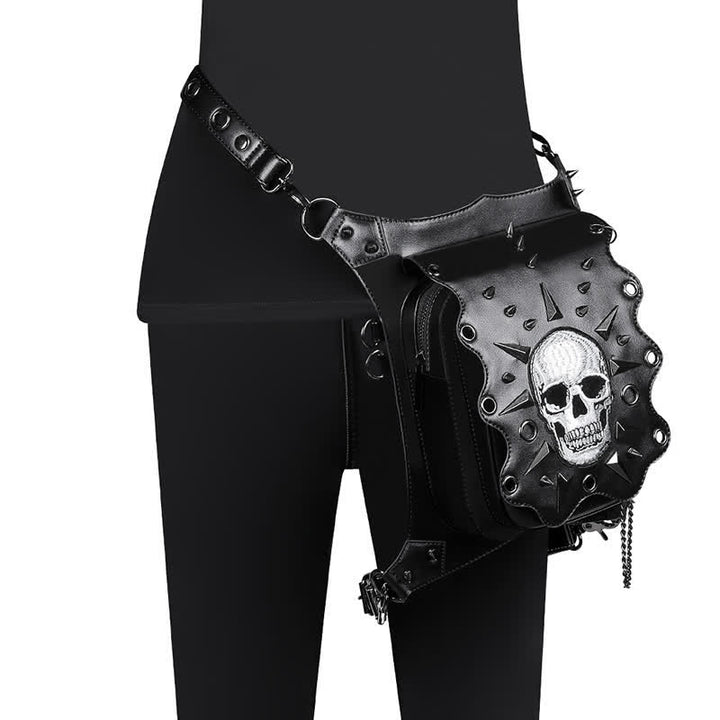 Bolso de hombro, cintura y pierna estilo gótico con diseño de calavera estilo steampunk