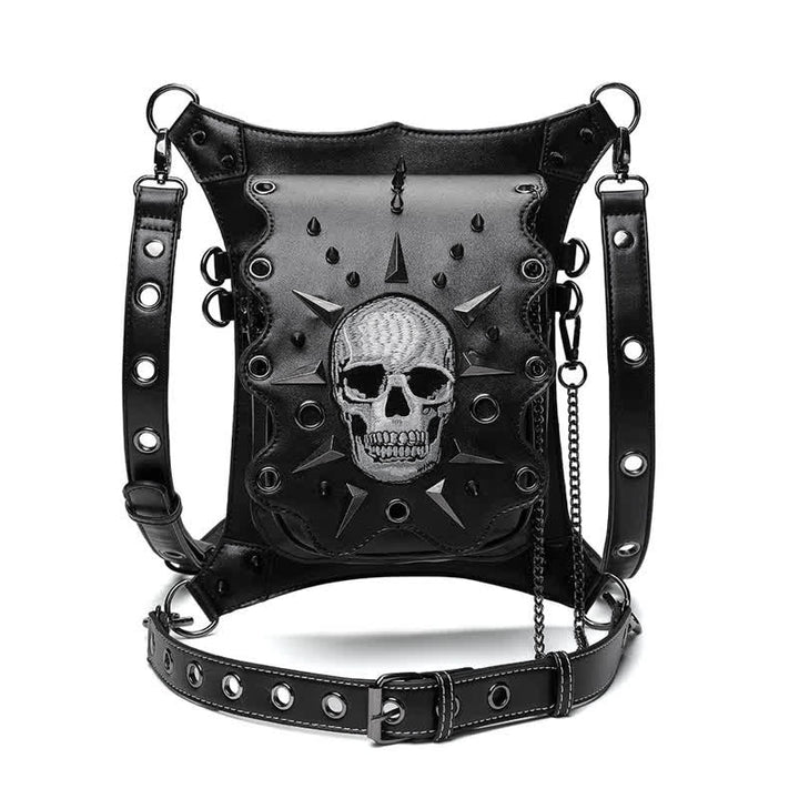 Bolso de hombro, cintura y pierna estilo gótico con diseño de calavera estilo steampunk