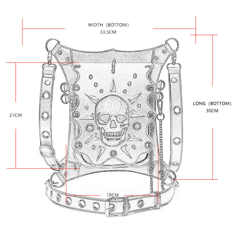Bolso de hombro, cintura y pierna estilo gótico con diseño de calavera estilo steampunk