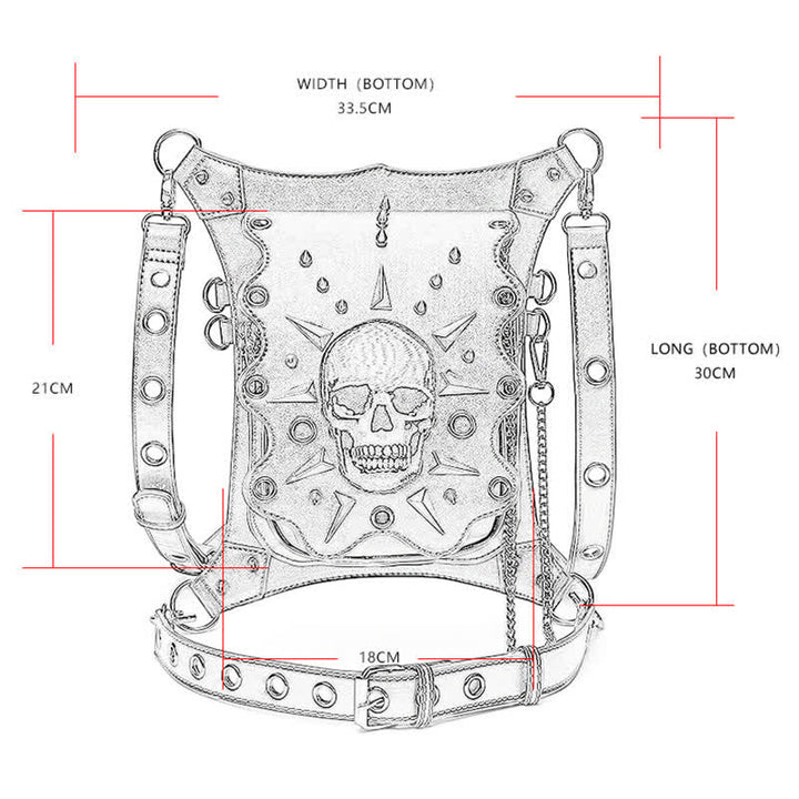 Bolso de hombro, cintura y pierna estilo gótico con diseño de calavera estilo steampunk