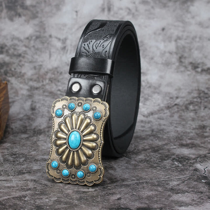 Cinturón de cuero con adornos de piedra turquesa estilo occidental para hombre