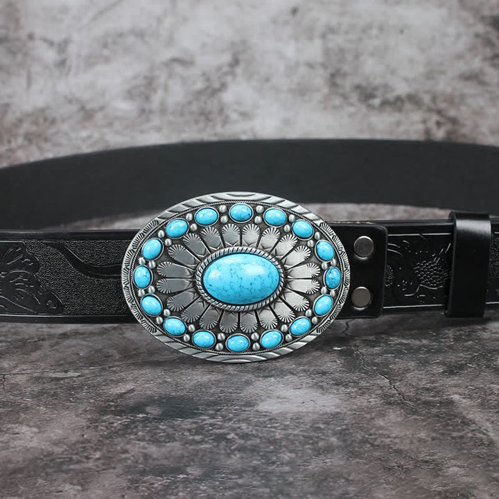 Cinturón de cuero con piedra turquesa estilo bohemio vintage para hombre