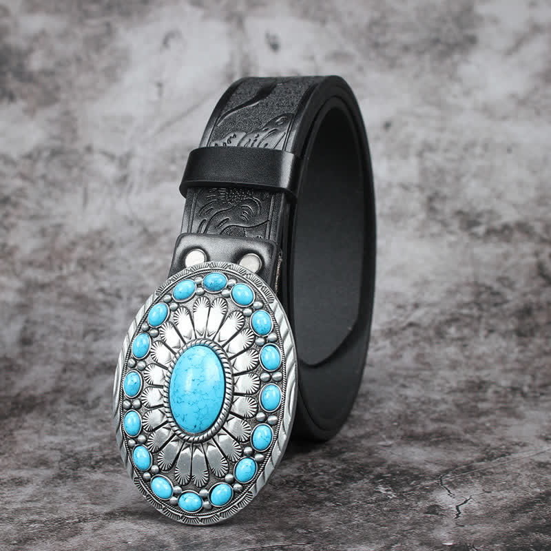 Cinturón de cuero con piedra turquesa estilo bohemio vintage para hombre