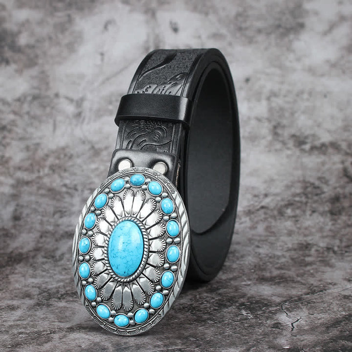Cinturón de cuero con piedra turquesa estilo bohemio vintage para hombre