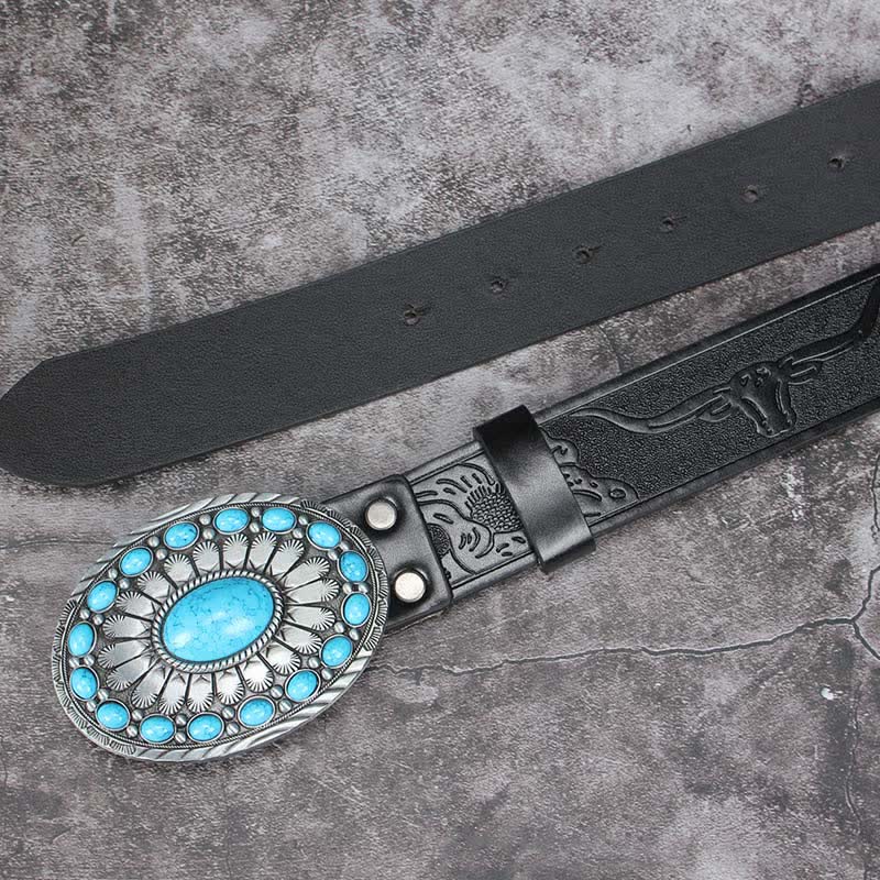 Cinturón de cuero con piedra turquesa estilo bohemio vintage para hombre