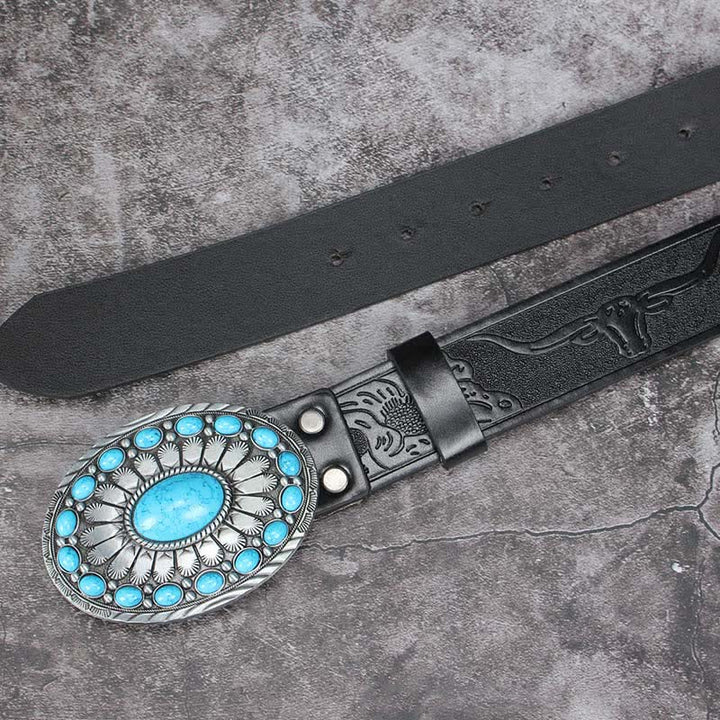 Cinturón de cuero con piedra turquesa estilo bohemio vintage para hombre