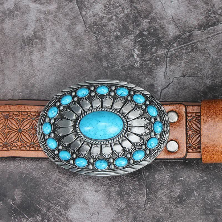 Cinturón de cuero con piedra turquesa estilo bohemio vintage para hombre