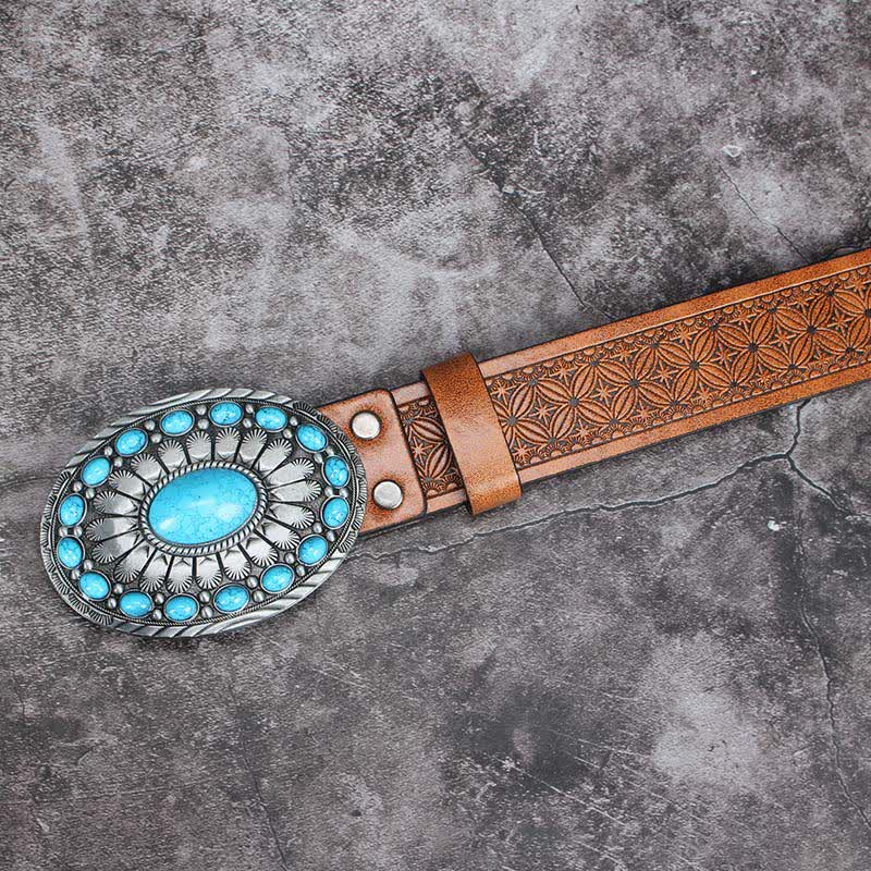 Cinturón de cuero con piedra turquesa estilo bohemio vintage para hombre