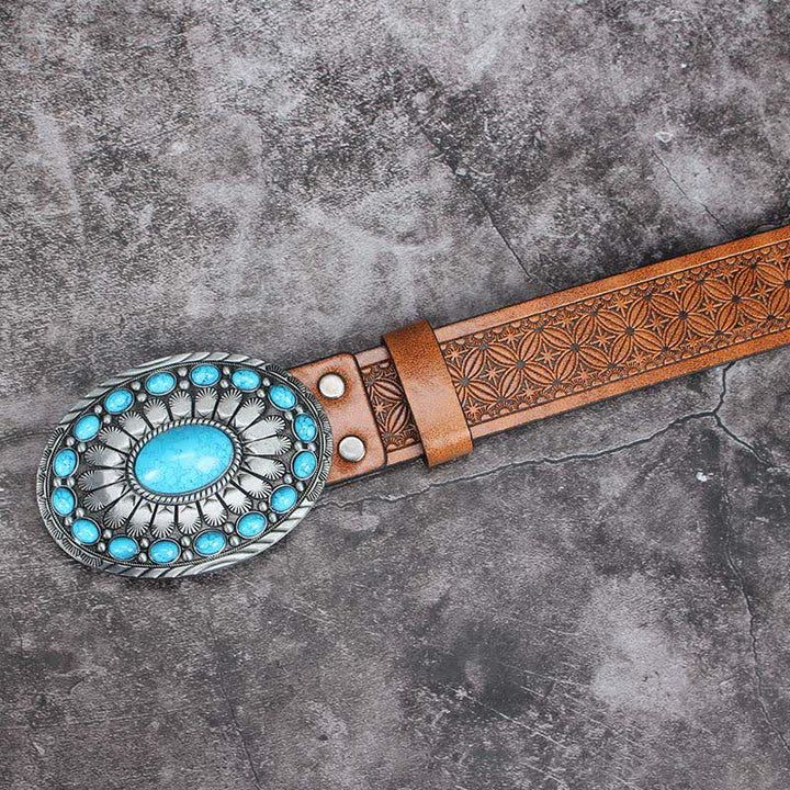 Cinturón de cuero con piedra turquesa estilo bohemio vintage para hombre