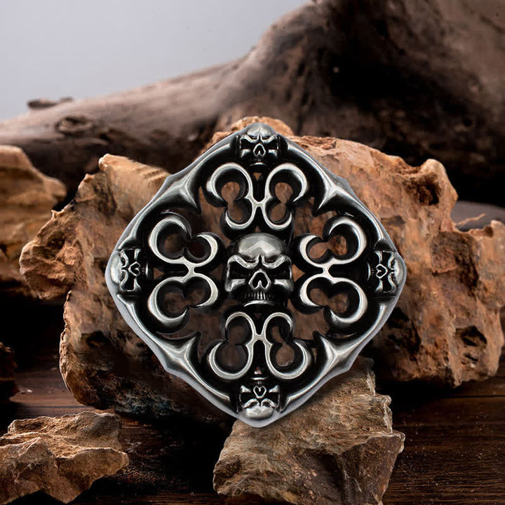 Cinturón de cuero con hebilla de calavera hueca para hombre, hecho a mano