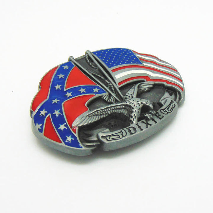 Cinturón de cuero con hebilla Dixie y doble bandera de águila para hombre, hecho a mano