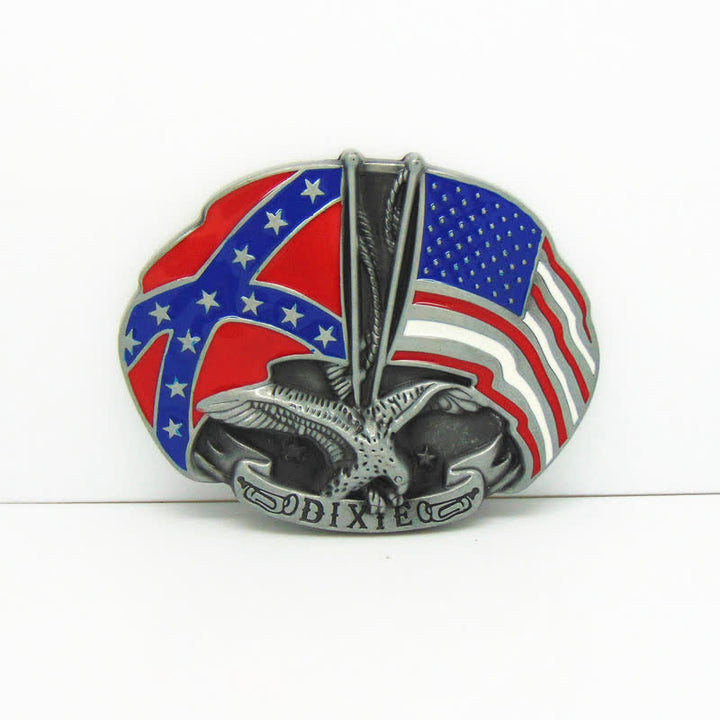 Cinturón de cuero con hebilla Dixie y doble bandera de águila para hombre, hecho a mano