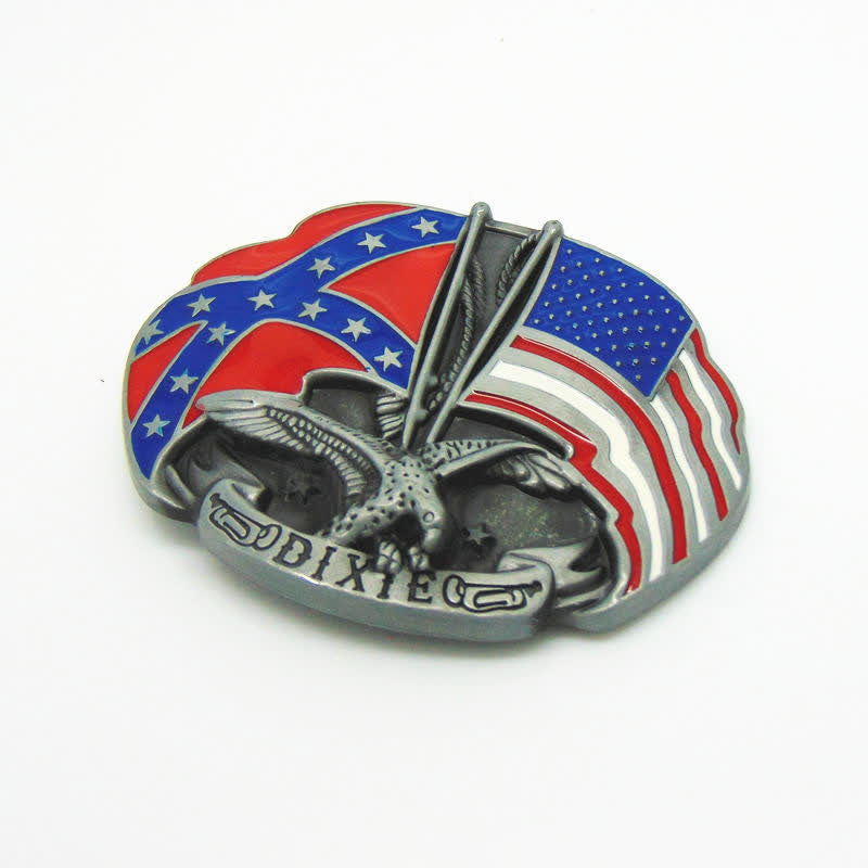 Cinturón de cuero con hebilla Dixie y doble bandera de águila para hombre, hecho a mano