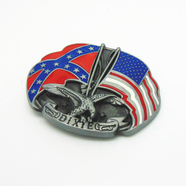 Cinturón de cuero con hebilla Dixie y doble bandera de águila para hombre, hecho a mano