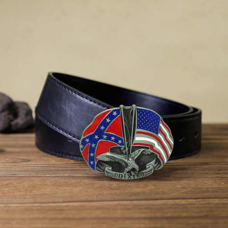Cinturón de cuero con hebilla Dixie y doble bandera de águila para hombre, hecho a mano